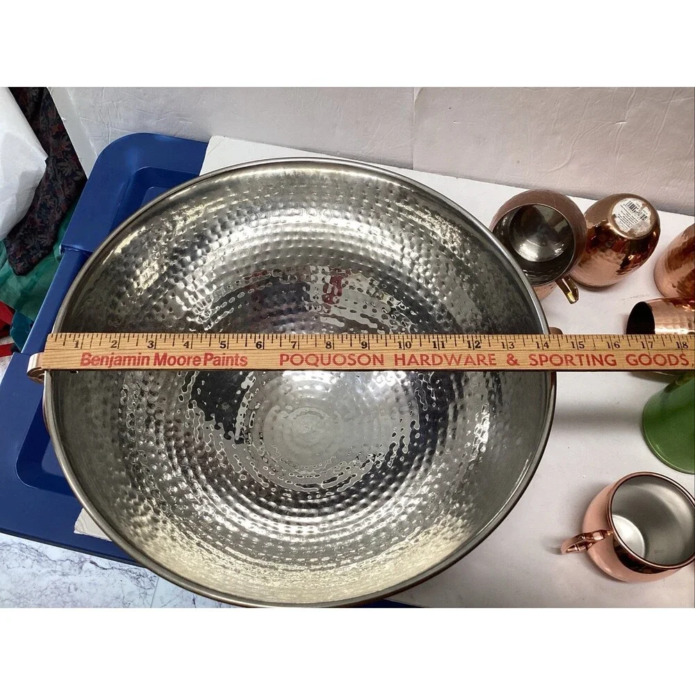 pier 1 copper hammered stainless ice bucket bowl footed cups 9 pieces
